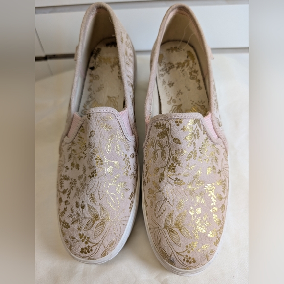 Keds x Rifle Paper Co Triple Decker Shoe Floral Blush Pink Gold Slip-On Size 8.5 - Picture 2 of 8